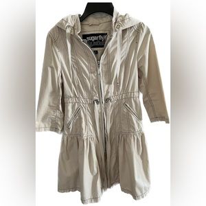 Sugarfly Women’s Lightweight Hooded Trench Coat-size Medium- 3/4 L sleeves